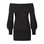 Knit Off Shoulder Lantern Sleeve Dress