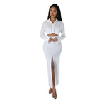 Autumn And Winter Women's Shirt Midriff-baring Long Sleeve Top Elastic Waist Skirt Suit