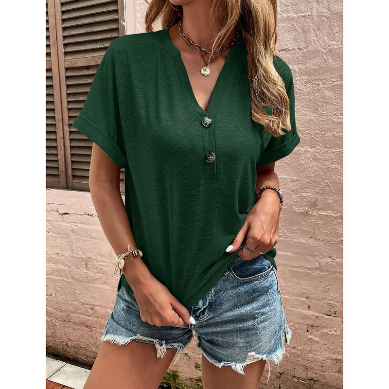 Womens Summer Shirts Short Sleeve Button Down V Neck Business Casual Tunic Tops
