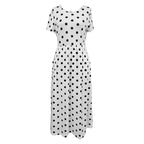 Women's Summer Short Sleeve Polka Dot Print Long Dresses Casual Beach Sundress With Pockets