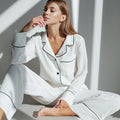 Simple And Comfortable Cardigan Pajamas Two-piece White Pocket Long Sleeve Ladies' Homewear