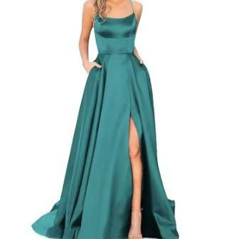 Teal sleeveless maxi dress with square neckline and front slit