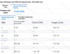 Women’s underwear regular size chart table with arm circumference, chest, and height
