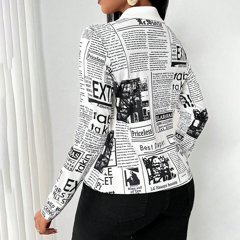 Women's Long Sleeve Casual Shirt - Spring&Fall Slim Fit Printed Blouse With Single Button Placket