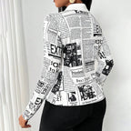 Women's Long Sleeve Casual Shirt - Spring&Fall Slim Fit Printed Blouse With Single Button Placket