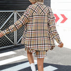 Plaid Skirt Casual Polo Collar Shirt Two-piece Suit