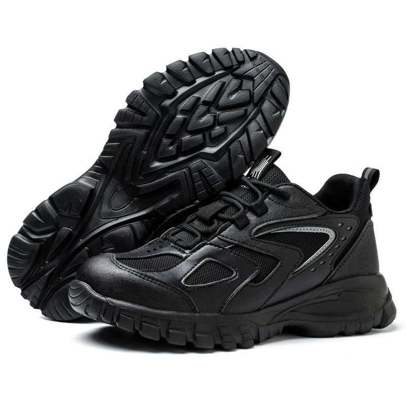 Men's puncture-resistant air work shoes, black, lace-up with molded side panels