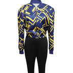 Women's V-neck Zipper Trendy Digital Print Long Sleeved Sweatshirt Jacket Long Pants Set