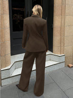 Aloruh Women's Notched Collar Jacket And Pants Commuting Daily Basic Business Suit Set