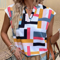 Womens Summer Tops Trendy Geometric Pattern Cap Sleeve V Neck T-Shirts Dressy Casual Short Sleeve Blouses