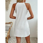 Women's Elegant Halter Neck Sleeveless Mini Dress Eyelet Embroidery A Line Short Dress